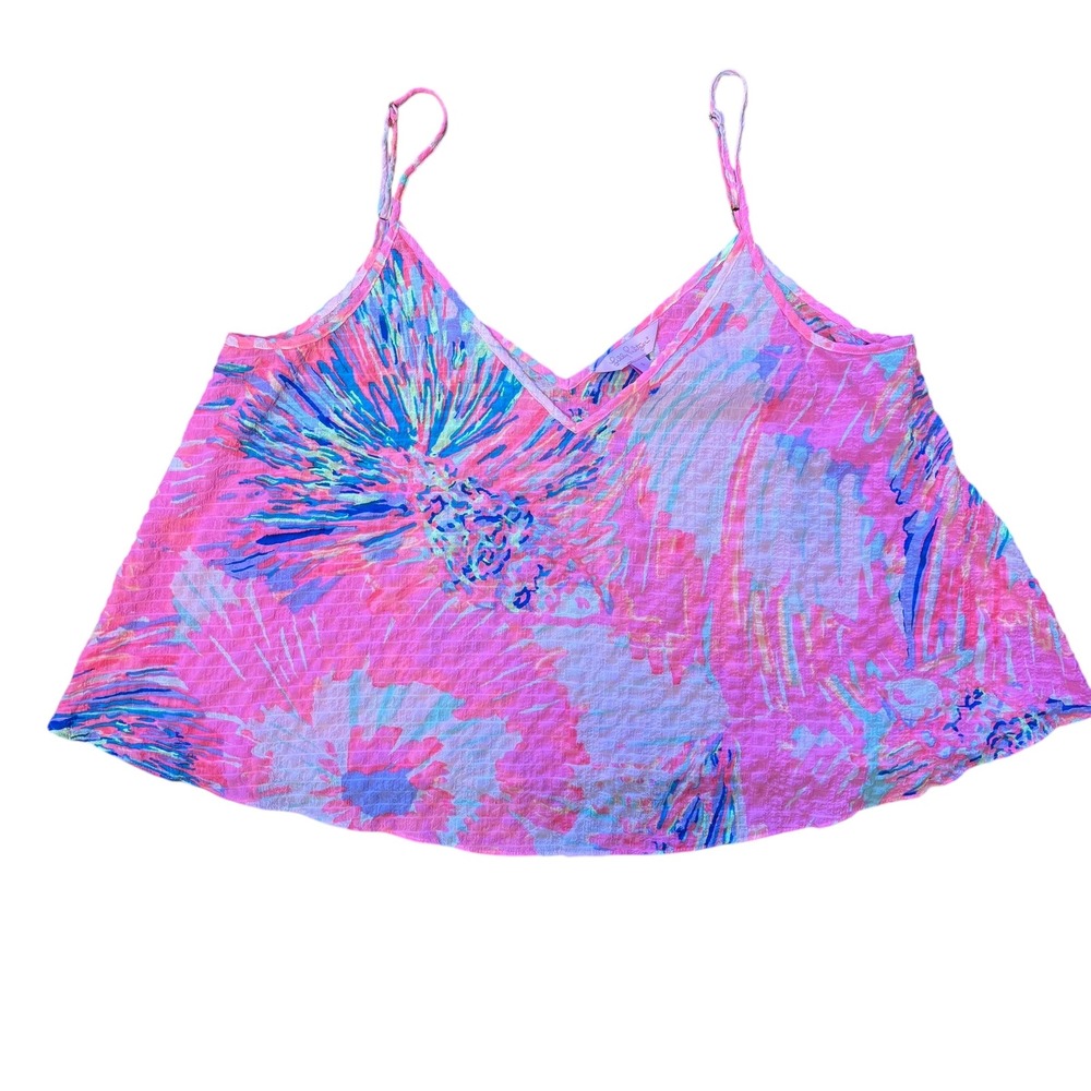 Lilly‎ Pulitzer Aruna Sleeveless Tank Top Pink Floral Print Gauzy Stretch Size S